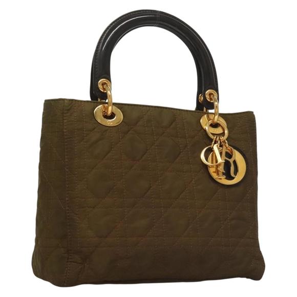 Christian Dior Lady Dior Canage Hand Bag Nylon Khaki Silver Auth bs27635 - Picture 1 of 16